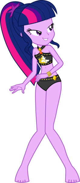 Size: 1960x4457 | Tagged: safe, alternate version, artist:dustinwatsongkx, derpibooru import, sci-twi, twilight sparkle, human, equestria girls, g4, accessory swap, bare shoulders, barefoot, bikini, bikini bottom, clothes, clothes swap, feet, female, geode of empathy, image, magical geodes, missing accessory, my little pony equestria girls: better together, no glasses, png, simple background, sleeveless, solo, sunset shimmer swimsuit, sunset shimmer's beach shorts swimsuit, swimsuit, swimsuit swap, transparent background, vector