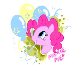 Size: 638x604 | Tagged: safe, artist:silver1kunai, derpibooru import, pinkie pie, earth pony, pony, abstract background, balloon, bust, colored, drawthread, female, grin, image, mare, png, portrait, requested art, smiling, solo