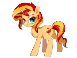 Size: 1440x1080 | Tagged: safe, artist:airwind83549, derpibooru import, sunset shimmer, pony, unicorn, g4, chest fluff, eyebrows, female, full body, horn, image, looking at you, mare, png, raised eyebrow, simple background, solo, transparent background