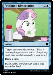 Size: 375x523 | Tagged: safe, derpibooru import, edit, sweetie belle, g4, ponyville confidential, ccg, coffee, image, magic the gathering, my little pony, notepad, png, thermos, trading card, trading card edit, trading card game