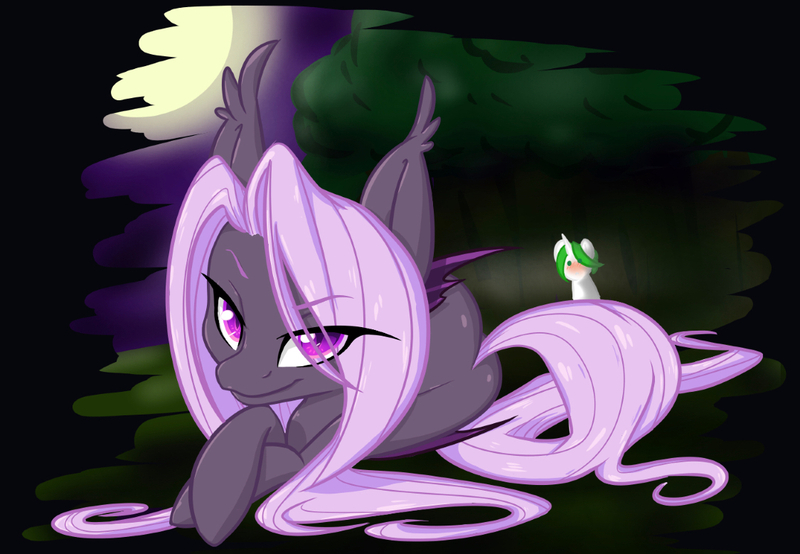 Size: 1125x779 | Tagged: safe, artist:pixxpal, derpibooru import, oc, oc:lilac night, unofficial characters only, bat pony, pony, unicorn, bat pony oc, bat wings, bedroom eyes, butt, duo, female, horn, image, jpeg, looking at you, lying down, male, mare, solo focus, stallion, wings