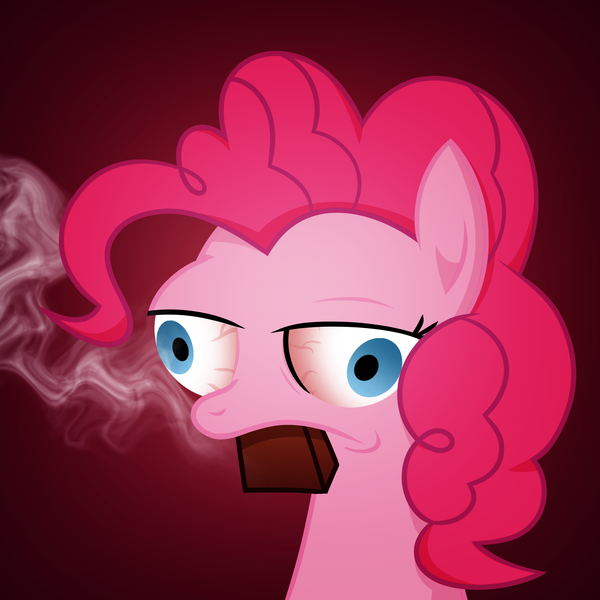 Size: 2048x2048 | Tagged: questionable, semi-grimdark, artist:dashiecupcakes, derpibooru import, pinkie pie, pony, g4, bloodshot eyes, brownie, bust, drugs, food, high, image, marijuana, png, solo, stoned