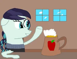 Size: 3783x2876 | Tagged: safe, artist:fedya_1991_i, derpibooru import, coloratura, earth pony, pony, g4, bar, cider, cider mug, female, image, indoors, mare, mug, png, window