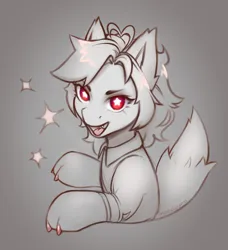 Size: 1050x1150 | Tagged: safe, artist:moewwur, artist:rin-mandarin, derpibooru import, oc, oc:jiusuk, unofficial characters only, fox, fox pony, hybrid, pony, bust, claws, clothes, doodle, fluffy mane, fox tail, image, looking at you, open mouth, paws, png, sketch, socks, solo, stars, tail