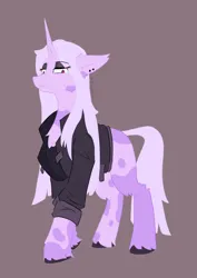 Size: 2480x3508 | Tagged: safe, artist:ollie sketchess, derpibooru import, oc, oc:nayra note, unofficial characters only, pony, unicorn, clothes, female, goth, horn, image, jacket, mare, png, simple background