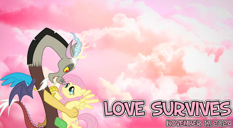 Size: 2064x1141 | Tagged: safe, artist:not-yet-a-brony, artist:spottedlions, derpibooru import, discord, fluttershy, draconequus, pegasus, pony, g4, 2024, afterlife, all dogs go to heaven, anniversary, bittersweet, cloud, don bluth, duo, freddie jackson, friends, friendship, heartwarming, heaven, hug, image, irene cara, love survives, lyrics in the description, movie reference, november, png, reunion, song in the description, song reference, youtube link in the description