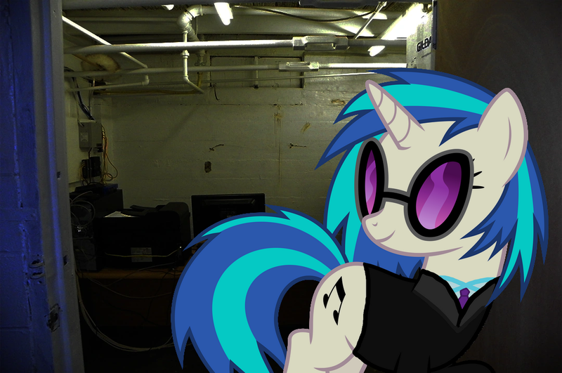 Size: 1080x717 | Tagged: safe, artist:epicheavytf2, artist:parclytaxel, artist:pyrogaming, derpibooru import, vinyl scratch, pony, unicorn, g4, alternate universe, black suit, clothes, computer, desk, female, five nights at freddy's, five nights at wario's, glasses, horn, image, interior, irl, light, mare, monitor, necktie, office, photo, png, ponies in real life, room, shirt, smiling, solo, suit, sunglasses, vinyl's glasses, wires