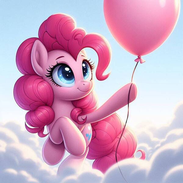 Size: 1024x1024 | Tagged: safe, ai content, derpibooru import, machine learning generated, pinkie pie, earth pony, pony, g4, balloon, female, image, jpeg, prompter:pinkiepiepics, solo