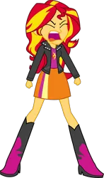 Size: 2060x3500 | Tagged: safe, artist:octosquish7260, derpibooru import, sunset shimmer, human, equestria girls, g4, alternate clothes, angry, boots, clothes, equestria girls specials, eyes closed, female, image, jacket, leather, leather jacket, my little pony equestria girls: forgotten friendship, open mouth, png, screaming, shirt, shoes, show accurate, simple background, skirt, solo, standing, transparent background, yelling