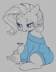 Size: 742x955 | Tagged: safe, artist:mofueus, derpibooru import, rarity, clothes, image, oversized clothes, png, sleepy, sweater, underhoof