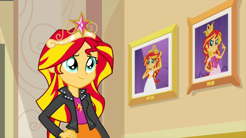 Size: 1920x1080 | Tagged: safe, artist:evilasio, derpibooru import, sunset shimmer, human, equestria girls, g4, clothes, crown, female, image, jacket, jewelry, leather, leather jacket, png, regalia, solo