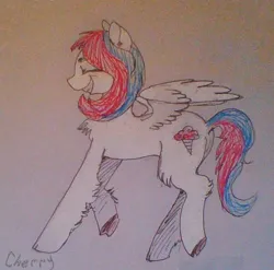 Size: 674x665 | Tagged: safe, artist:cherry, derpibooru import, pegasus, pony, g4, drawthread, female, fluffy, ice cream cutie mark, image, jpeg, mare, requested art, solo, traditional art, two toned mane