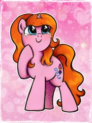 Size: 2248x3000 | Tagged: safe, artist:dariarchangel, derpibooru import, oc, oc:dazha, unofficial characters only, pony, unicorn, adorable face, blue eyes, blushing, c:, crying, cute, cute face, cute smile, female, female oc, hairband, heart, hnnng, hoof on chin, horn, image, jpeg, long tail, looking up, ocbetes, orange hair, orange mane, orange tail, passepartout, pink coat, pony oc, raised hoof, small horn, smiling, solo, squishy cheeks, standing, standing on three hooves, tail, tears of joy, teary eyes, too cute, traditional art, unicorn oc, wavy hair, wavy mane, wavy tail, weapons-grade cute