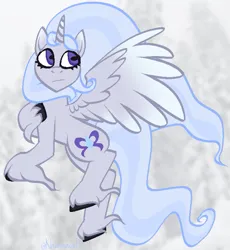 Size: 665x723 | Tagged: safe, artist:kharmacal, derpibooru import, oc, oc:silver storm, unofficial characters only, alicorn, pony, alicorn oc, colored wings, fanart, flowing hair, gradient wings, horn, image, looking offscreen, png, solo, two toned hair, unshorn fetlocks, wings