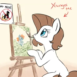 Size: 4000x4000 | Tagged: safe, artist:derpydoodesigns, artist:derpydooreviews, derpibooru import, derpy hooves, oc, oc:titanium white, earth pony, pony, g4, absurd resolution, artist, drawing, easel, female, filly, foal, image, mouth hold, paintbrush, png, sitting