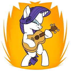 Size: 5000x5000 | Tagged: safe, artist:derpydoodesigns, artist:derpydooreviews, derpibooru import, rarity, pony, unicorn, absurd resolution, acoustic guitar, bipedal, eyes closed, female, fire, guitar, holding, horn, image, mare, musical instrument, nose wrinkle, png, simple background, solo, sticker, transparent background