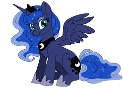 Size: 7016x4961 | Tagged: safe, artist:derpydoodesigns, artist:derpydooreviews, derpibooru import, part of a set, princess luna, alicorn, pony, absurd resolution, colored, female, flat colors, image, looking at you, mare, multiple variants, png, simple background, sitting, smiling, solo, spread wings, transparent background, wings