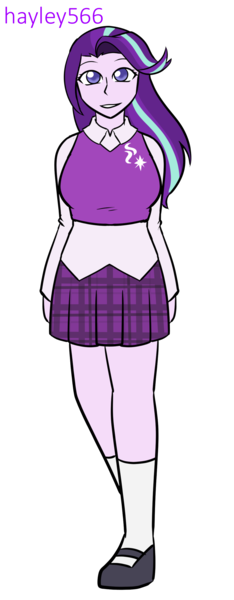 Size: 1055x2700 | Tagged: safe, artist:hayley566, derpibooru import, starlight glimmer, human, equestria girls, g4, '90s, clothes, female, image, looking at you, plaid skirt, png, skirt, smiling, smiling at you, sweater vest