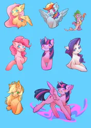 Size: 2480x3508 | Tagged: safe, artist:zheishigeshahaoa, derpibooru import, applejack, fluttershy, pinkie pie, rainbow dash, rarity, spike, twilight sparkle, twilight sparkle (alicorn), alicorn, dragon, earth pony, pegasus, pony, unicorn, g4, female, horn, image, male, mane seven, mane six, png, wingless spike