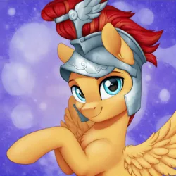 Size: 1944x1944 | Tagged: safe, ai content, derpibooru import, machine learning generated, prompter:cypher, flash magnus, pegasus, pony, g4, abstract background, helmet, image, jpeg, male, missing accessory, stallion