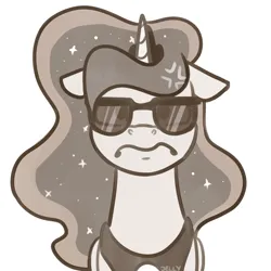 Size: 3000x3000 | Tagged: safe, artist:jellysiek, derpibooru import, princess luna, alicorn, pony, g4, cross-popping veins, emanata, ethereal mane, female, frown, grayscale, high res, horn, image, looking at you, mare, monochrome, peytral, png, sketch, solo, sunglasses