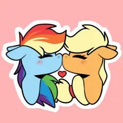 Size: 650x650 | Tagged: safe, artist:jellysiek, derpibooru import, applejack, rainbow dash, earth pony, pegasus, pony, g4, appledash, blush lines, blush sticker, blushing, duo, duo female, eyes closed, female, floppy ears, heart, image, kiss on the lips, kissing, lesbian, mare, outline, png, shipping, white outline