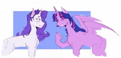 Size: 1878x893 | Tagged: safe, artist:killektric, derpibooru import, rarity, twilight sparkle, twilight sparkle (alicorn), alicorn, pony, unicorn, alternate hairstyle, blushing, chest fluff, duo, duo female, eyes closed, eyeshadow, female, grin, horn, image, jpeg, lesbian, makeup, mare, ship:rarilight, shipping, smiling, unshorn fetlocks