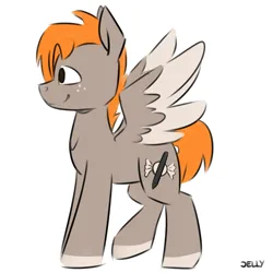 Size: 3000x3000 | Tagged: safe, artist:jellysiek, derpibooru import, oc, oc:carmel, unofficial characters only, pegasus, pony, freckles, high res, image, pegasus oc, png, profile, side view, simple background, smiling, solo, spread wings, tail, white background, wings