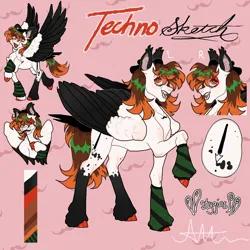 Size: 2160x2160 | Tagged: safe, artist:stygios, derpibooru import, oc, oc:techno sketch, unofficial characters only, pegasus, pony, arm warmers, clothes, colored wings, colored wingtips, fake moustache, image, png, reference sheet, solo, spread wings, unshorn fetlocks, wings