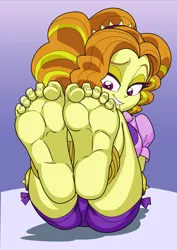 Size: 2480x3508 | Tagged: suggestive, artist:art-2u, derpibooru import, adagio dazzle, equestria girls, g4, ankle tied, feet, feet tied, feet up, female, fetish, foot fetish, foot focus, image, jpeg, lip bite, subdagio, tied up