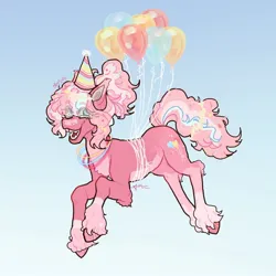 Size: 1440x1440 | Tagged: safe, artist:stygios, derpibooru import, oc, unofficial characters only, earth pony, pony, balloon, eye clipping through hair, female, floating, hair over eyes, hat, image, jewelry, jpeg, mare, necklace, party hat, solo, unshorn fetlocks