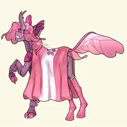 Size: 1440x1440 | Tagged: safe, artist:stygios, derpibooru import, oc, unofficial characters only, changeling, pony, blanket, bow, clothes, cloven hooves, commission, eye clipping through hair, female, hair bow, heart, heart eyes, horn, image, jpeg, looking at you, looking back, looking back at you, pride, pride flag, sapphic pride flag, simple background, smiling, socks, solo, wingding eyes, yellow background