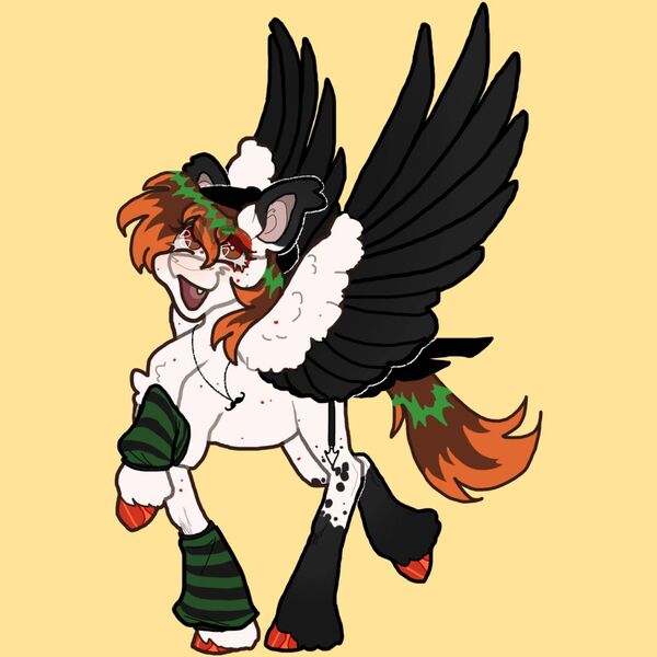 Size: 1080x1080 | Tagged: safe, alternate version, artist:stygios, derpibooru import, oc, oc:techno sketch, unofficial characters only, pegasus, pony, arm warmers, clothes, eye clipping through hair, female, image, jewelry, jpeg, mare, necklace, open mouth, simple background, solo, yellow background