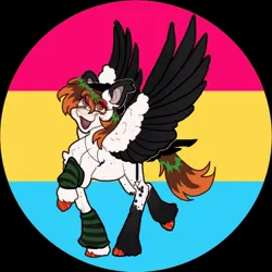 Size: 750x750 | Tagged: safe, artist:stygios, derpibooru import, oc, oc:techno sketch, unofficial characters only, pegasus, pony, arm warmers, clothes, eye clipping through hair, female, image, jewelry, jpeg, mare, necklace, open mouth, pansexual pride flag, pride, pride flag, solo