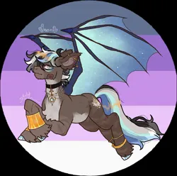 Size: 1440x1429 | Tagged: safe, artist:stygios, derpibooru import, oc, unofficial characters only, bat pony, pony, asexual pride flag, asexual spectrum pride flag, bandage, bracelet, bracer, chest fluff, choker, commission, ear piercing, earring, image, jewelry, jpeg, male, necklace, piercing, pride, pride flag, solo, stallion, unshorn fetlocks