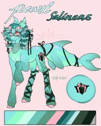 Size: 1440x1800 | Tagged: safe, artist:stygios, derpibooru import, oc, oc:pearl salineas, unofficial characters only, kelpie, merpony, pony, ear piercing, earring, female, image, jewelry, jpeg, mare, necklace, piercing, reference sheet, solo