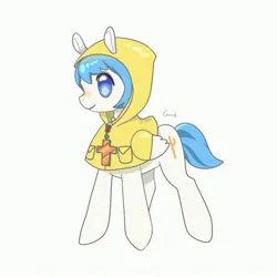 Size: 4096x4096 | Tagged: safe, artist:ph_antom, derpibooru import, ponified, pegasus, pony, bead necklace, cross, cross necklace, female, full body, hood up, image, jewelry, jpeg, jubilee 2025, luce, mare, necklace, raincoat, simple background, smiling, solo, text, vatican, white background