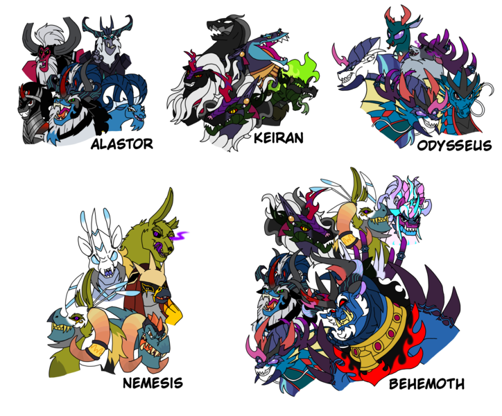 Size: 2414x2000 | Tagged: safe, artist:zetikoopa, derpibooru import, ahuizotl, dragon lord torch, grogar, izzy moonbow, king sombra, lord tirek, pharynx, pony of shadows, prince blueblood, shining armor, storm king, oc, oc:alastor, oc:bass thunder, oc:behemoth, oc:dark havok, oc:keiran, oc:khalfani, oc:nemesis, oc:odysseus, oc:phantom infinite, ahuizotl (species), centaur, changedling, changeling, deer, dragon, goat, gryphon, hybrid, kirin, longma, pony, reindeer, shadow pony, siren, storm creature, taur, umbrum, unicorn, them's fightin' herds, g4, g5, my little pony: the movie, alexandrite arcane, amalgamation, amalgamizzy, clothes, community related, costume, female to male, fusion, horn, image, male, male siren, monster prince blueblood, monster shining armor, nightmare night costume, opaline arcana, png, prince pharynx, rule 63, springtrap, stallion, stronghoof hoofstrong (tfh)