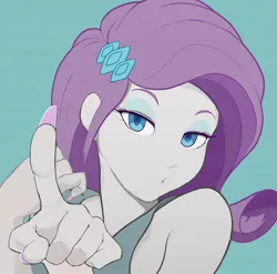 Size: 1932x1910 | Tagged: safe, artist:noupu, derpibooru import, rarity, human, equestria girls, g4, blue background, bust, female, image, jpeg, lidded eyes, long nails, looking at you, pointing at you, seductive look, simple background, solo