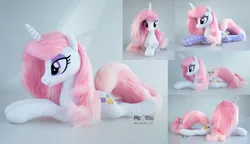 Size: 2400x1386 | Tagged: safe, artist:meplushyou, derpibooru import, fleur-de-lis, pony, g4, clothes, image, irl, jpeg, lying down, photo, plushie, prone, socks, solo