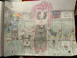 Size: 4032x3024 | Tagged: safe, artist:mvandybrony2k12, derpibooru import, pinkie pie, rainbow dash, basketball, dwayne wade, goofy, image, jpeg, lebron james, miami heat, mickey mouse, milwaukee bucks, nba, sports