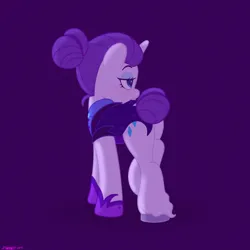 Size: 2480x2480 | Tagged: safe, artist:starburstuwu, derpibooru import, rarity, pony, unicorn, g4, alternate hairstyle, alternate timeline, butt, female, hair bun, high res, horn, image, jpeg, lidded eyes, mare, my little pony, night maid rarity, nightmare takeover timeline, plot, purple background, rearity, simple background, solo, tail, tail bun