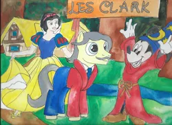 Size: 1024x745 | Tagged: safe, artist:merrittwilson, derpibooru import, ponified, earth pony, human, mouse, pony, image, jpeg, les clark, mickey mouse, outdoors, snow white and the seven dwarfs, solo, traditional art