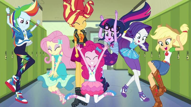 Size: 1280x720 | Tagged: safe, artist:s1732202, derpibooru import, applejack, fluttershy, pinkie pie, rainbow dash, rarity, sci-twi, sunset shimmer, twilight sparkle, human, equestria girls, g4, armband, butterfly hairpin, canterlot high, clothes, cutie mark, cutie mark hair accessory, cutie mark on clothes, dancing, eyeshadow, falling, female, freckles, geode of empathy, geode of fauna, geode of shielding, geode of sugar bombs, geode of super speed, geode of super strength, geode of telekinesis, glasses on head, hair tie, hallway, happy, heeled boots, humane five, humane seven, humane six, image, indoors, jpeg, jumping, lockers, magical geodes, makeup, open jacket, open smile, pants, sandals, shoes, skirt, smiling, stockings, thigh highs