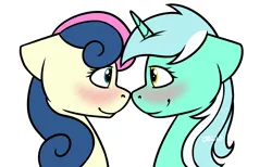 Size: 3000x1850 | Tagged: safe, artist:jellysiek, derpibooru import, bon bon, lyra heartstrings, sweetie drops, earth pony, pony, unicorn, g4, adorabon, blushing, boop, bust, canon ship, cute, duo, duo female, eye contact, female, high res, horn, image, lesbian, looking at each other, looking at someone, lyrabetes, lyrabon, mare, noseboop, png, portrait, profile, shipping, side view, simple background, smiling, smiling at each other