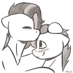 Size: 3000x3000 | Tagged: safe, artist:jellysiek, derpibooru import, oc, unofficial characters only, pegasus, pony, blushing, couple, cute, duo, eyes closed, forehead kiss, grayscale, high res, image, kissing, monochrome, oc x oc, png, profile, shipping, side view, simple background, sketch, smiling, white background