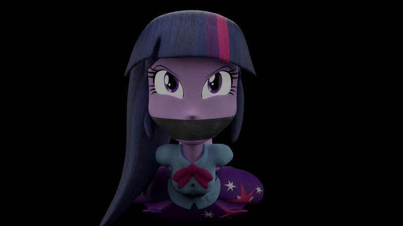 Size: 3840x2160 | Tagged: safe, alternate angle, alternate version, artist:ennddy, derpibooru import, twilight sparkle, human, equestria girls, g4, 3d, angry, barefoot, black background, bondage, bound and gagged, clothes, damsel in distress, feet, feet tied, female, gag, hands behind back, high res, hogtied, image, kidnapped, png, simple background, skirt, solo, tape, tape bondage, tape gag, tied up