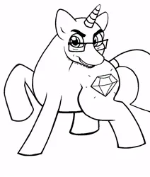 Size: 849x1000 | Tagged: safe, anonymous artist, ponified, pony, unicorn, black and white, cobson, cutie mark, gem, glasses, grayscale, image, jpeg, lineart, male, monochrome, raised hoof, simple background, solo, soyjak, soyjak.party, stallion, stubble, tailband, thick eyebrows, white background