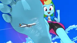 Size: 3840x2160 | Tagged: safe, artist:yeyesreal, derpibooru import, rainbow dash, human, equestria girls, g4, 3d, close-up, day, feet, female, fetish, foot fetish, giantess, image, macro, plane, png, soles, solo, toes