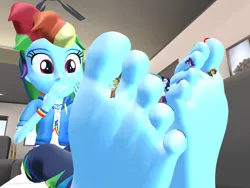 Size: 5000x3750 | Tagged: safe, artist:dragonalex555, derpibooru import, applejack, rarity, sunset shimmer, twilight sparkle, equestria girls, g4, 3d, feet, fetish, foot fetish, image, macro, mmd, nail polish, png, rainbow toenails, soles, toenail polish, toenails, toes